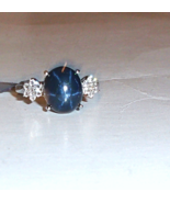 Blue Star Sapphire Oval &amp; Accent White Topaz Round Ring, 925, Size 8, 7.... - $178.37 CAD
