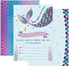 WERNNSAI Mermaid Party Invitations - 20 Set Magical Glitter Fill in Mermaid Invi - £9.19 GBP
