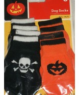 Halloween Dog Socks Costume Medium Large Med Lg Black Skulls Orange Pump... - £19.74 GBP