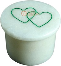 2&quot;x2&quot; Marble White Ring Trinket Box Heart Shape Malachite Stone Columbus Gifts - £77.90 GBP