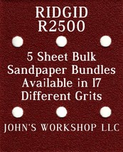 RIDGID R2500 - 1/4 Sheet - 17 Grits - No-Slip - 5 Sandpaper Bulk Bundles - $4.99
