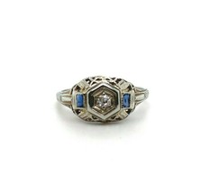 18k White Gold .05ct Diamond Ring with Synthetic Lab-Created Sapphires (#J5348) - £360.06 GBP
