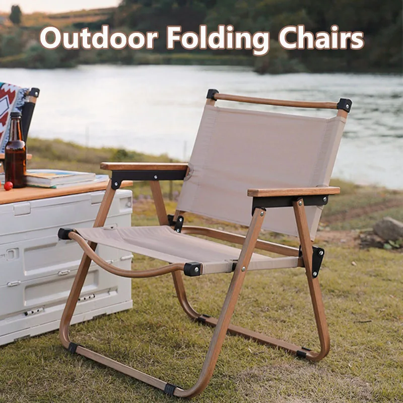 2PCS black Folding chair portable outdoor aluminum alloy wood grain camping - £129.52 GBP+