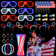 4th of July Accessories 194Pcs Party Favors Bulk Red White and Blue Glow... - £31.14 GBP