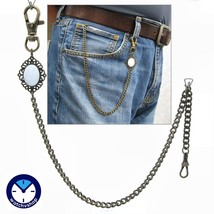 Pocket Watch Chain Bronze Albert Chain with Mother of Pearl Fob Swivel Clasp 165 - £14.19 GBP