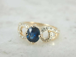 18K Yellow Gold Blue Sapphire &amp; Moissanite Engagement Wedding Ring Gift For Her - £1,436.08 GBP