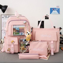 4 Pcs Set Female Mochila Canvas School Bag Cute Women Backpack Large Capacity Tr - £38.79 GBP
