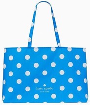 Kate Spade Blue Canvas Tote White Polka Dot White Lining 25&quot; x 15&quot; - £19.04 GBP