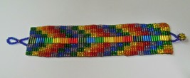 Vintage Wide Woven Multi-color Seed Bead Bracelet 7.5&quot; - £27.10 GBP