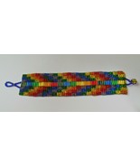 Vintage Wide Woven Multi-color Seed Bead Bracelet 7.5&quot; - £27.40 GBP