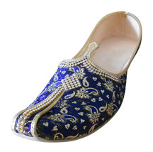 Men Shoes Traditional Loafers Indian Handmade Wedding Blue Khussa Jutties US 7 - £43.95 GBP