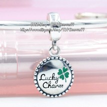 925 Sterling Silver Four Leaf Clover Luck Charm Dangle Charm With Enamel... - £14.00 GBP