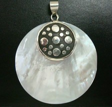 Mother of Pearl round pendant Bali handmade sterling silver bail FJ019 - £23.15 GBP