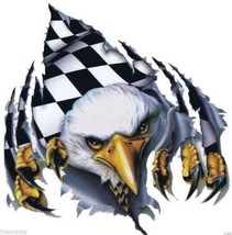 Checkered Flag Eagle Helmet Bumper Sticker Decal Made In Usa - $16.99