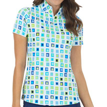 NWT Ladies IBKUL Eloise Turquoise Multi Short Sleeve Mock Golf Shirt Size Large - £54.87 GBP