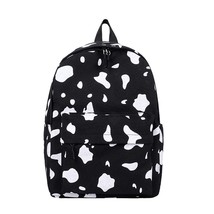 Women Canvas Backpack Cow Milk Print Students Girls Daily Shoulder School Bag Fa - £20.01 GBP