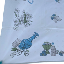 Kitschy Farmhouse Tablecloth Blue Gray Floral Fruit Beverage 37X42 Small Vintage - £13.39 GBP