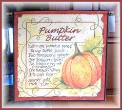 Pumpkin Butter Recipe Canvas Wall Hanging Fall Country Decor Wire Hanger New - £7.21 GBP
