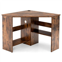 Corner Computer Desk Triangle Writing Workstation with Storage Shelf-Rus... - $140.49