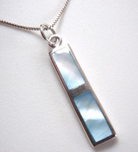 Blue Mother of Pearl 925 Sterling Silver Pendant Long and Slim Rectangle Bar - £10.56 GBP