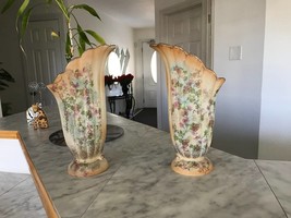 Vintage 1940s ABINGDON USA Pair Of Ceramic Vases 10.5H Foral Pattern (si... - £235.92 GBP
