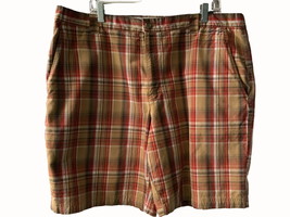 Columbia men brown red plaid cotton shorts zip close belt loops pockets ... - £18.78 GBP