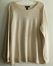 NWT Karen Scott Women`s Sweater XL 100% Cotton Knit Beige Crew Neck New - $24.99