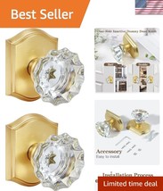 Crystal Glass &amp; Satin Brass Dummy Door Knobs for Closets and Hallways - ... - $52.50