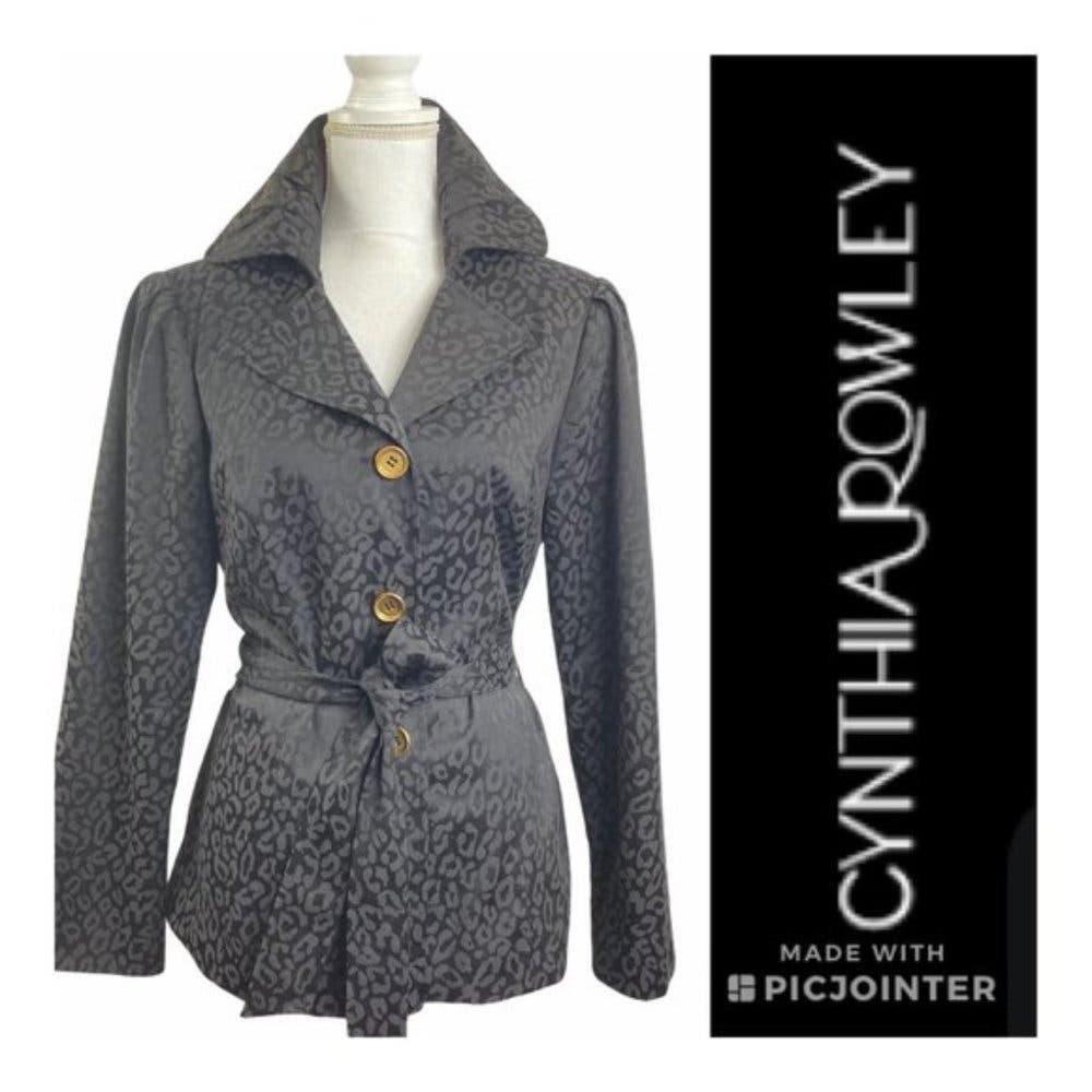 Primary image for Cynthia Rowley Short Trench Coat Leopard Black Gray Size M Belted Button Front