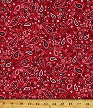 Cotton Bandanas Pasley Floral Patterned Red Fabric Print by the Yard D467.74 - £27.17 GBP