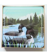 Loon Birds on Lake Set of 4 Coasters Gift Boxed Wood/cork - £10.21 GBP