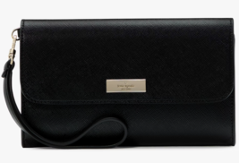 NWB Kate Spade Kenzie Medium Flap Wristlet Black Saffiano Wallet KK044 G... - $64.34