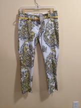 Ann Taylor White Carnegie Crop Pants  Yellow Green and Black Paisley Size 2 Belt - £19.42 GBP