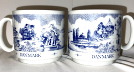 Coffee Mugs Lot of 2 Kram Design Danmark Colonial People Ships Spinning ... - $16.82