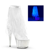 PLEASER ADORE-1017MFF Women&#39;s 7&quot; Heel Platform Marabou Fur Fringe Side Z... - $87.46 CAD