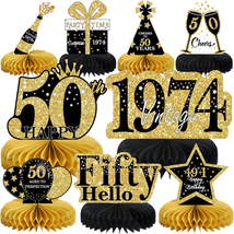 9 Pcs 50Th Birthday Decorations Honeycomb Centerpieces for Women Men, Black Gold - £11.83 GBP