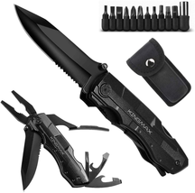 Tactical Pocket Knife Multitool Blade Saw Plier Screwdriver Bottle Opener Black - £25.22 GBP