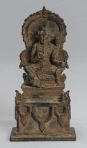 Antique Java Style Majapahit Seated Bronze Devi Tara Statue - 15cm/6&quot; - £590.00 GBP