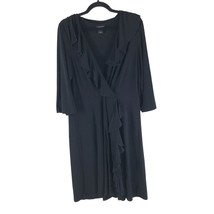 Lane Bryant Womens Faux Wrap Dress Ruffle 3/4 Sleeve V Neck Black 14/16 - £15.12 GBP