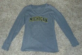 Womens Shirt Michigan Wolverines UOM Champion Gray V-Neck Football Long Sleeve-L - £21.68 GBP