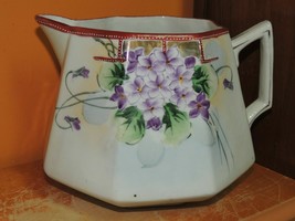 Hand Painted TE-OH Nippon Lemonade Pitcher 7&quot; violets w/ Gold Accents Mo... - £10.75 GBP
