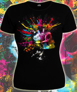 Neon Skull Womens T-shirt UV Blacklight Neon Psy Festival Punk Club Rave... - $25.29