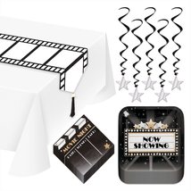 HOME &amp; HOOPLA Movie Night Party Supplies - Black &amp; Gold Square Paper Dinner Plat - £11.95 GBP+