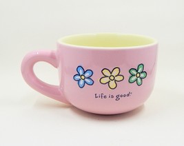 Life Is Good Home Coffee Cappuccino Cup Soup Mug Pink Daisy Lime Inside - £19.97 GBP