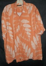 Cubavera Shirt XL 100% Rayon Light Brilliant Orange Striped Leaves - $11.88