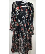 Torrid Black Floral Long Balloon Sleeve Open Front Maxi Kimono Size Larg... - $67.90 CAD
