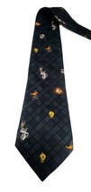 Looney Tunes Mania Mens Tie Necktie 100% Polyester 58&quot; 4&quot; Plaid Green Blue Black - £9.56 GBP