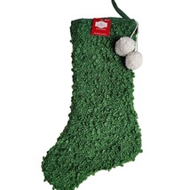 Holiday Time 20 inch Green Faux Fur Holiday Stocking With Pom-Poms - $12.16