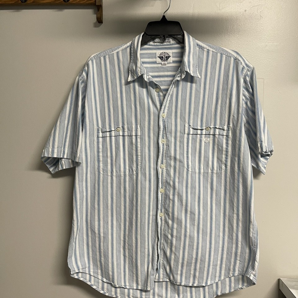 Vintage Men&#39;s Dockers Shirt Size XL White / Blue Short Sleeve Button Up - $9.95