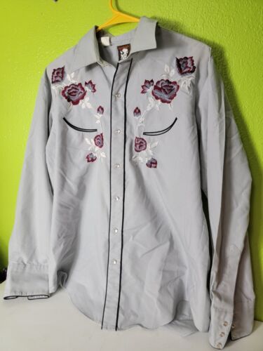 Vintage Karman Kenny Rogers Western Shirt Embroidered Roses Cowboy 18 1/... - £66.05 GBP